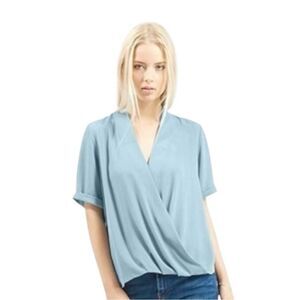 Topshop Blue Drape Front Chiffon Blouse